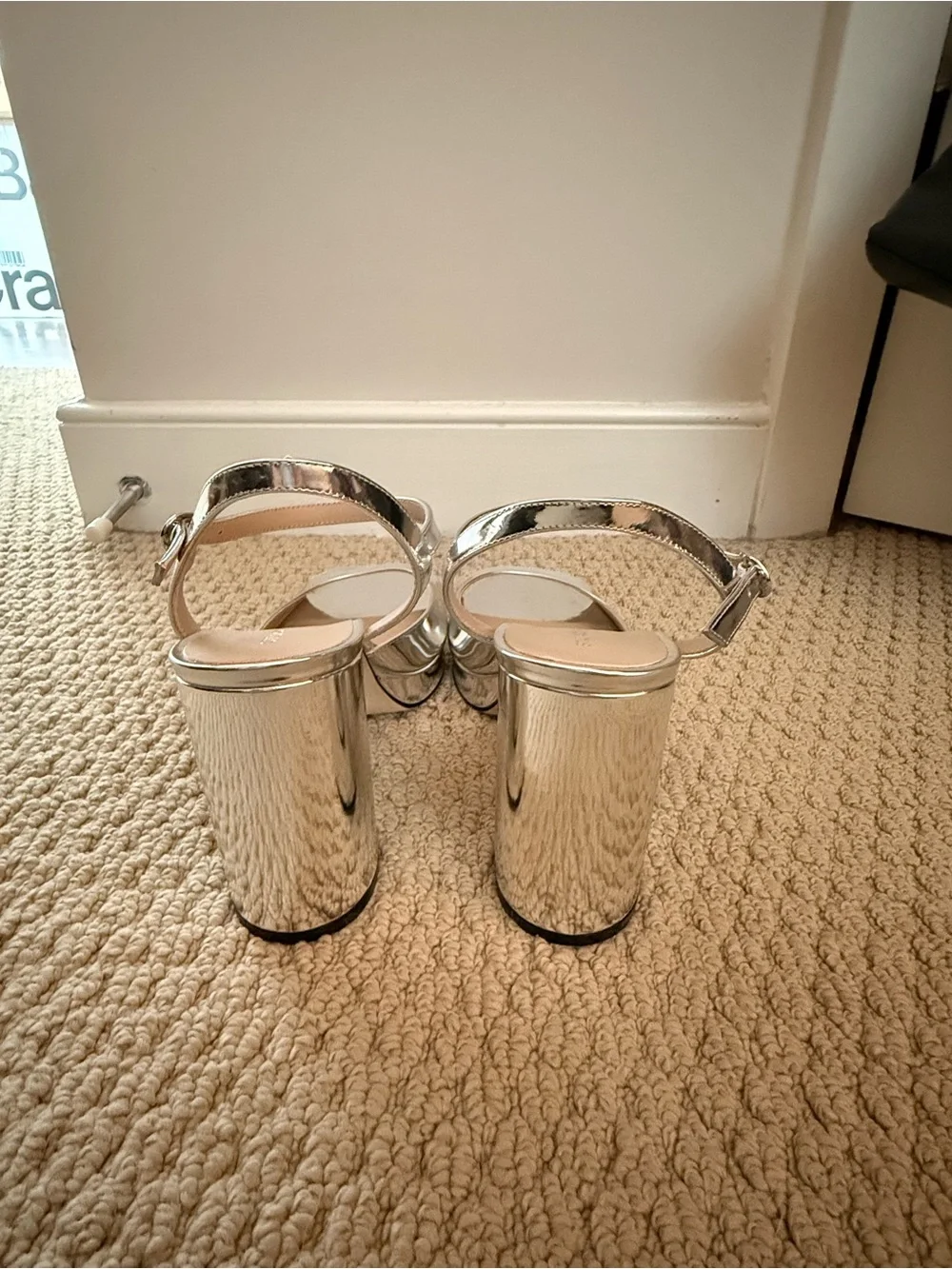 Stuart Weitzman Metallic Silver Platform Sandals with Ankle Strap